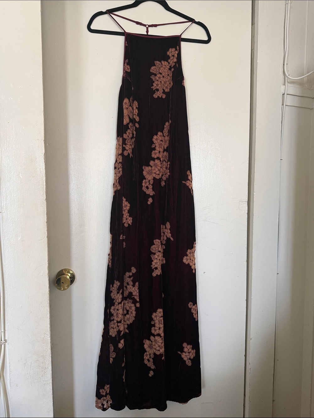 Band of Gypsies Burgundy Maxi Dress with Pink Floral Print